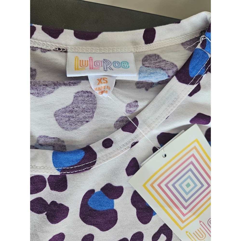 LuLaRoe Mitzi XS‎ Leopard Print Dress Belted Short Sleeve NWT White Blue - Picture 3 of 7